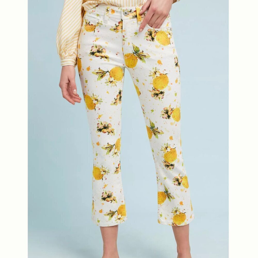 Pilcro Anthropologie Lemon Grove High-Rise Cropped Bootcut Jeans Yellow Size 26